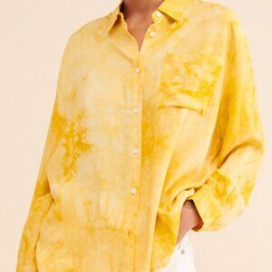 Caara Yellow Tie Die Long Sleeve Button Down Shirt NWT Misses Size XXS
